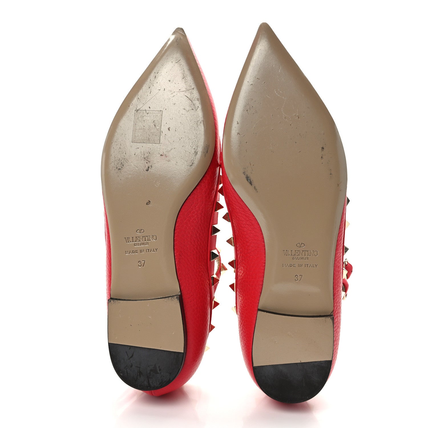 Valentino Garavani Pebbled Calfskin Rockstud Cage Ballerina Flats 37 Red 5 of 11
