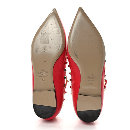 Valentino Garavani Pebbled Calfskin Rockstud Cage Ballerina Flats 37 Red 5 of 11
