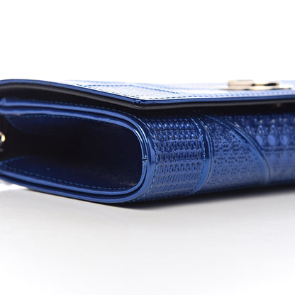 Christian Dior Metallic Patent Micro-Cannage Diorama Croisiere Chain Wallet Blue 9 of 11
