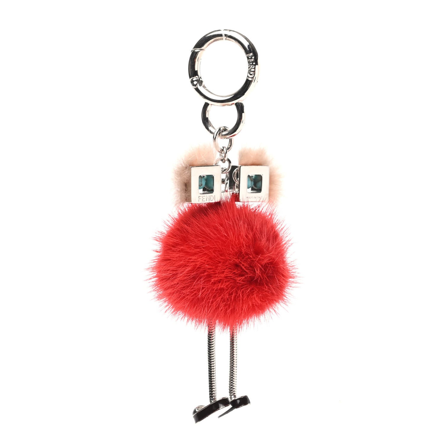 Metal Mink Fur Hypnoteyes Chick Pom Pom Bag Charm Palladium Palmspring Strawberry