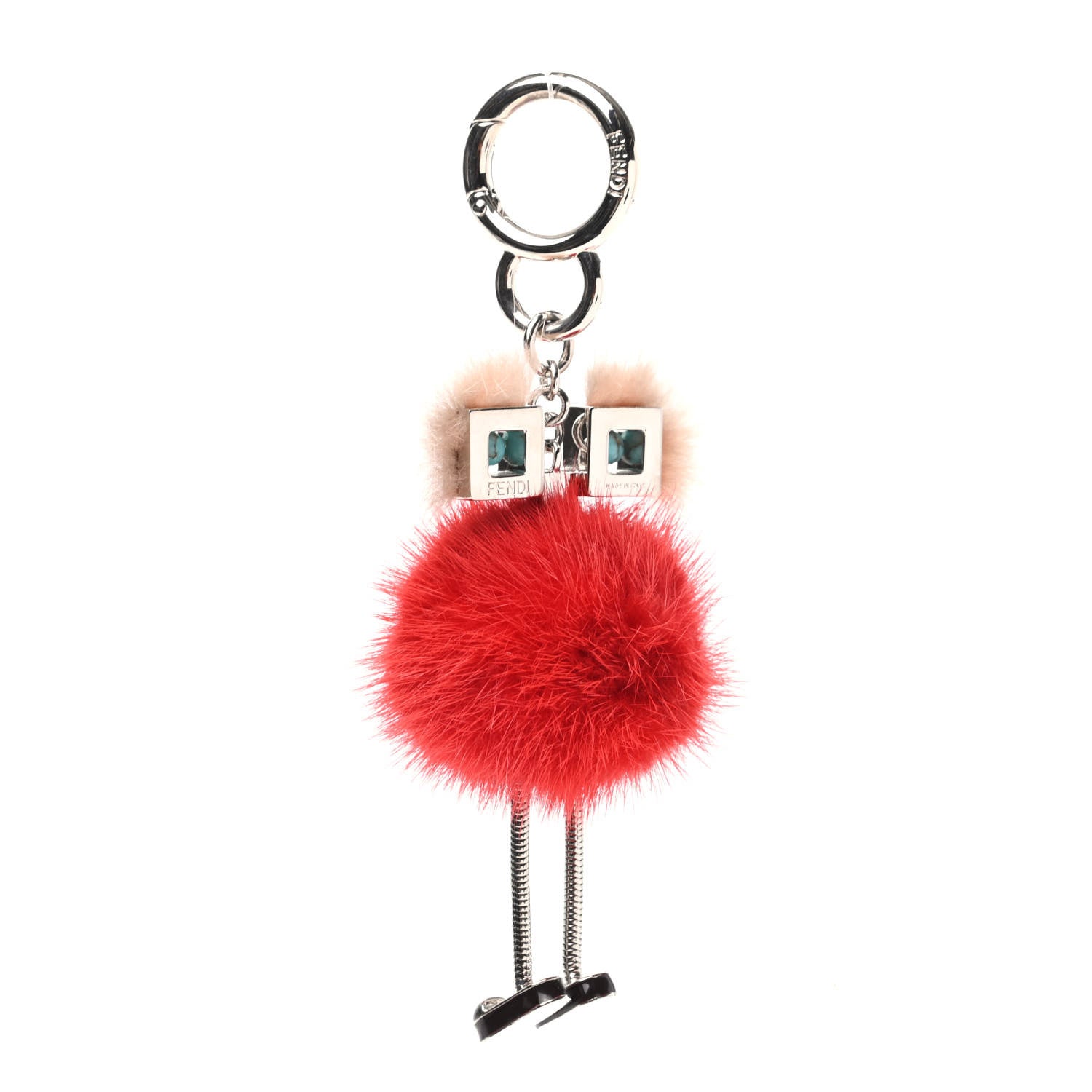 Fendi Metal Mink Fur Hypnoteyes Chick Pom Pom Bag Charm Palladium Palmspring Strawberry 3 of 4