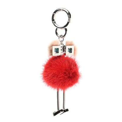 Fendi Metal Mink Fur Hypnoteyes Chick Pom Pom Bag Charm Palladium Palmspring Strawberry 3 of 4