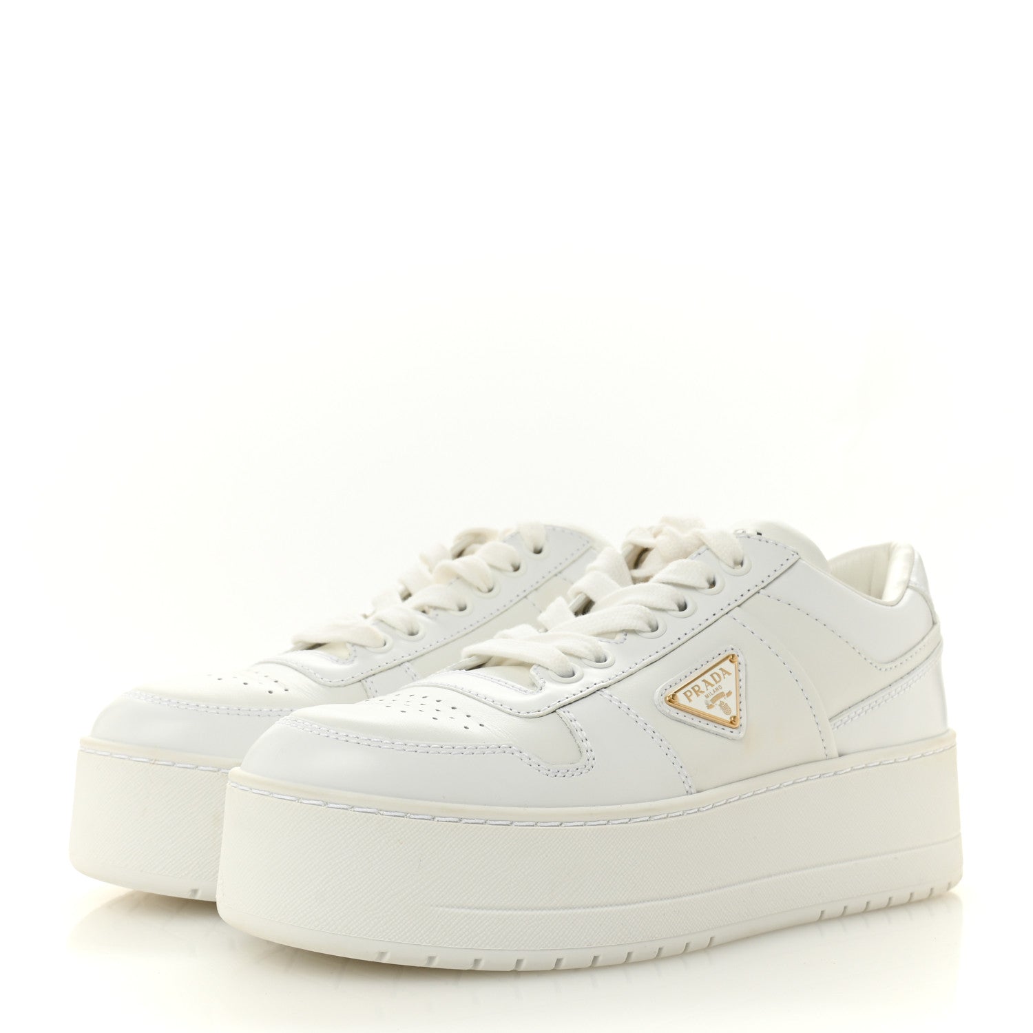 Prada Vitello Rois Triangle Womens Downtown Platform Low Top Sneakers 37 White 4 of 11