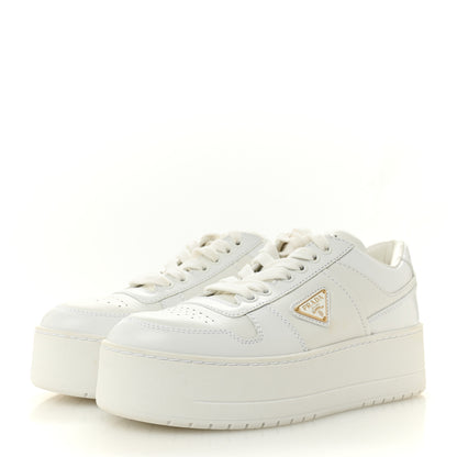 Prada Vitello Rois Triangle Womens Downtown Platform Low Top Sneakers 37 White 4 of 11