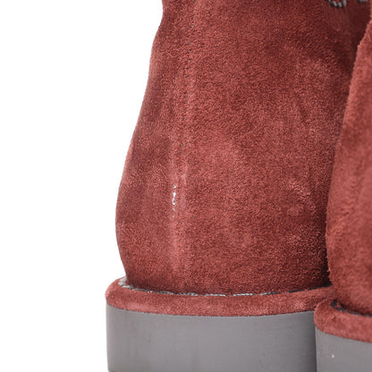 Chanel Suede Calfskin Lace Up Short Boots 37 Burgundy 9 of 12