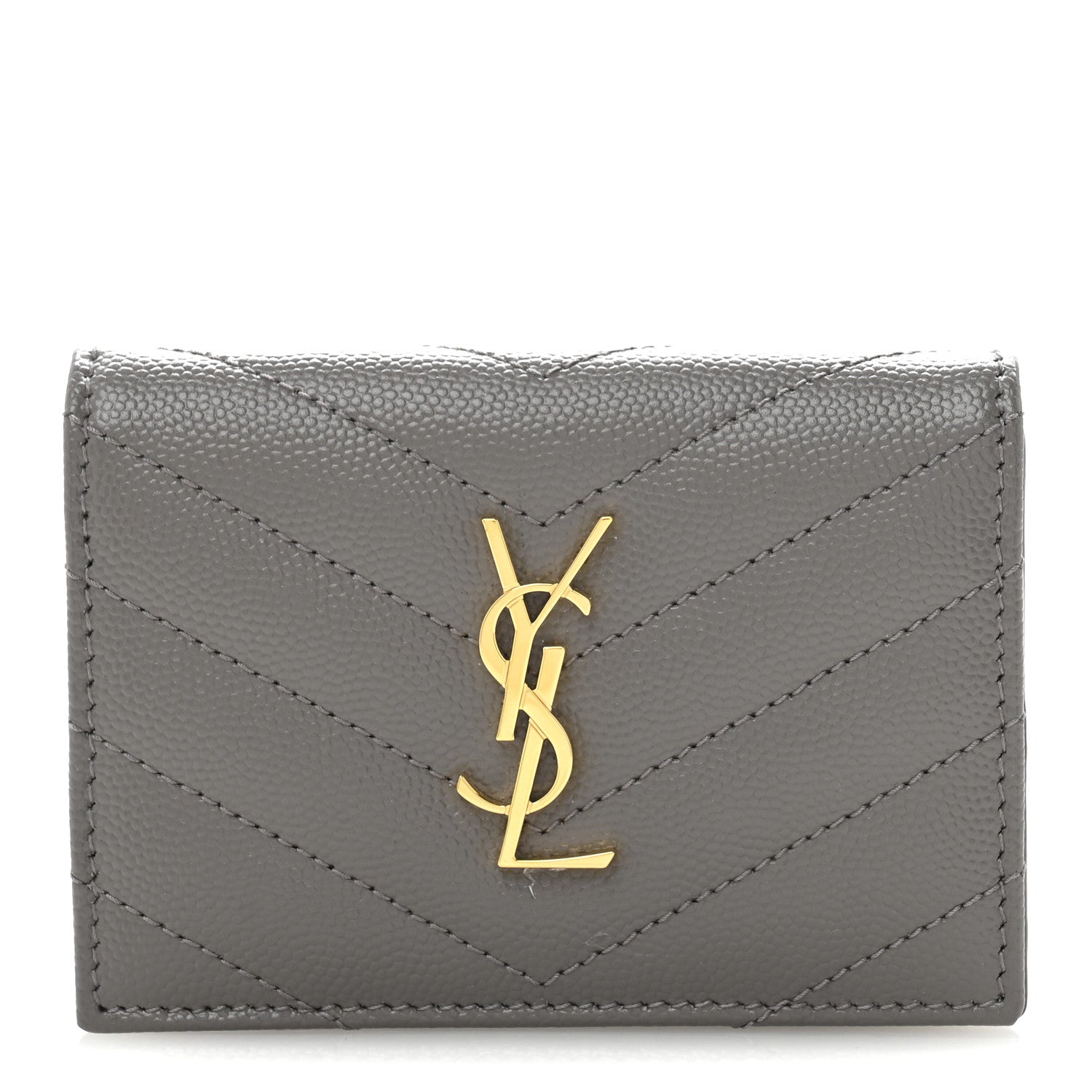 Saint Laurent Grain De Poudre Matelasse Chevron Monogram Flap Card Case Fog 1 of 9