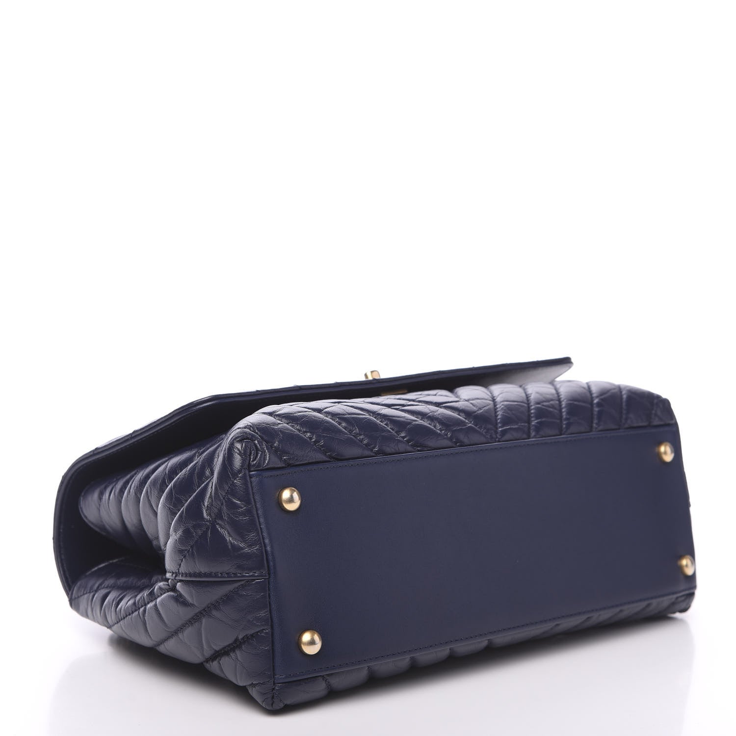 Chanel Aged Calfskin Chevron Quilted Small Coco Handle Flap Navy 3 of 11