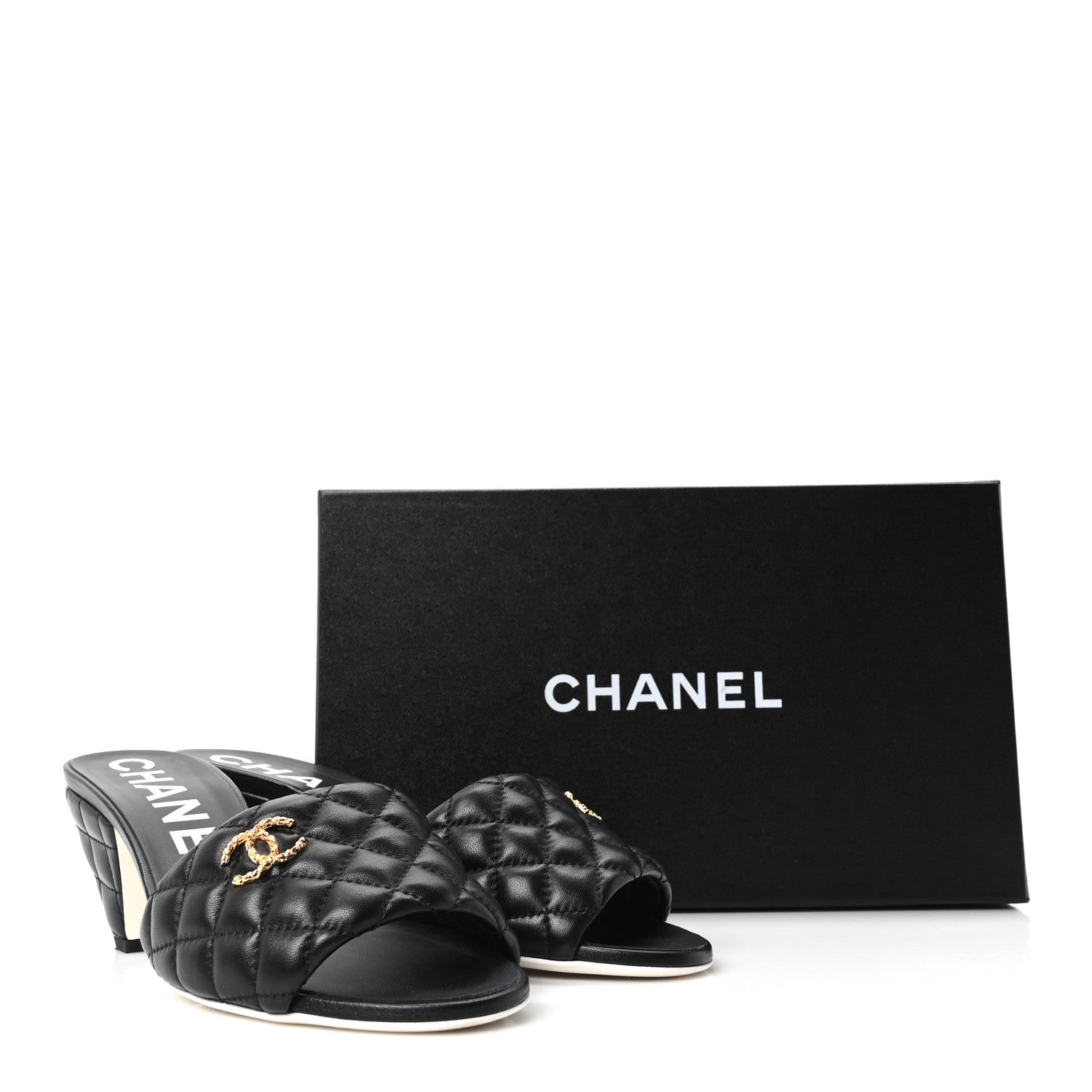 Chanel Lambskin Quilted Textured CC Mules 39 Black 10 of 10