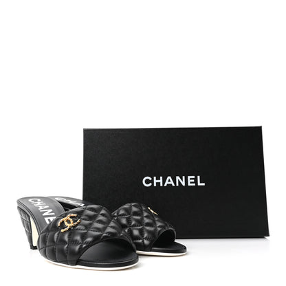 Chanel Lambskin Quilted Textured CC Mules 39 Black 10 of 10