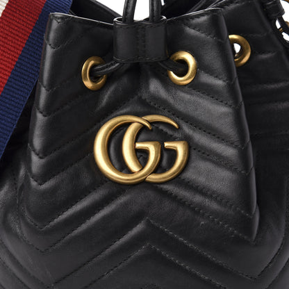 Gucci Calfskin Matelasse Sylvie Web GG Marmont Bucket Bag Black 10 of 11