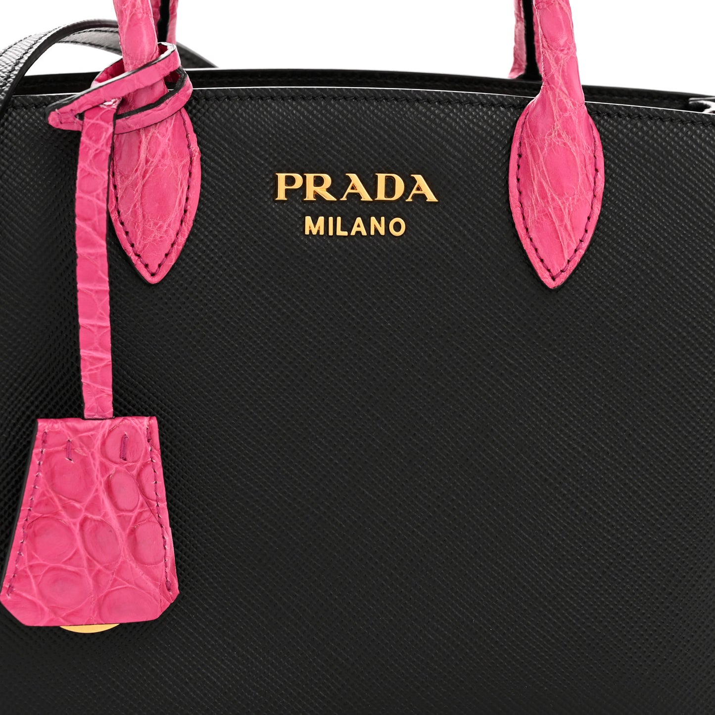 Saffiano Cuir Crocodile Mini Double Bag Black Magenta