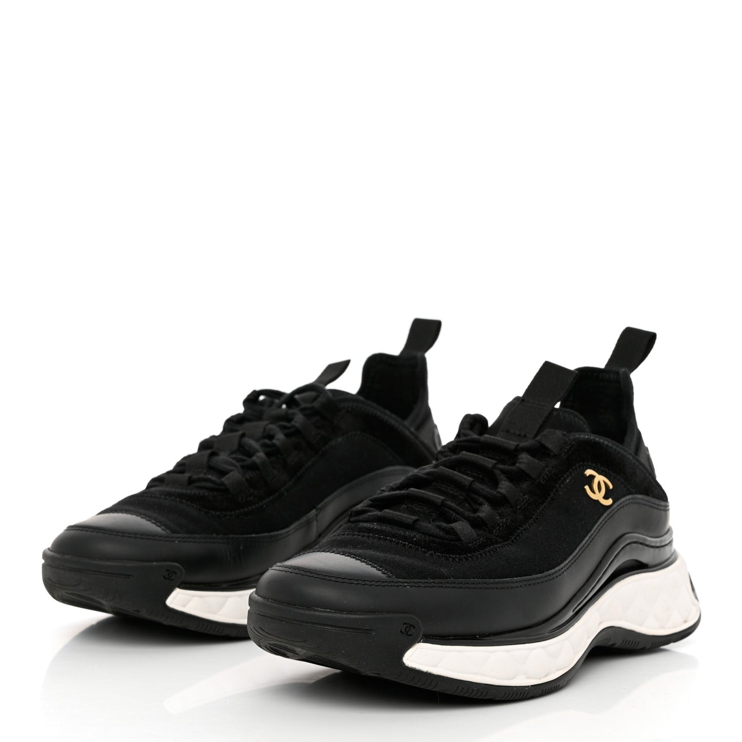 Velvet Calfskin Mixed Fibers CC Sneakers 37.5 Black