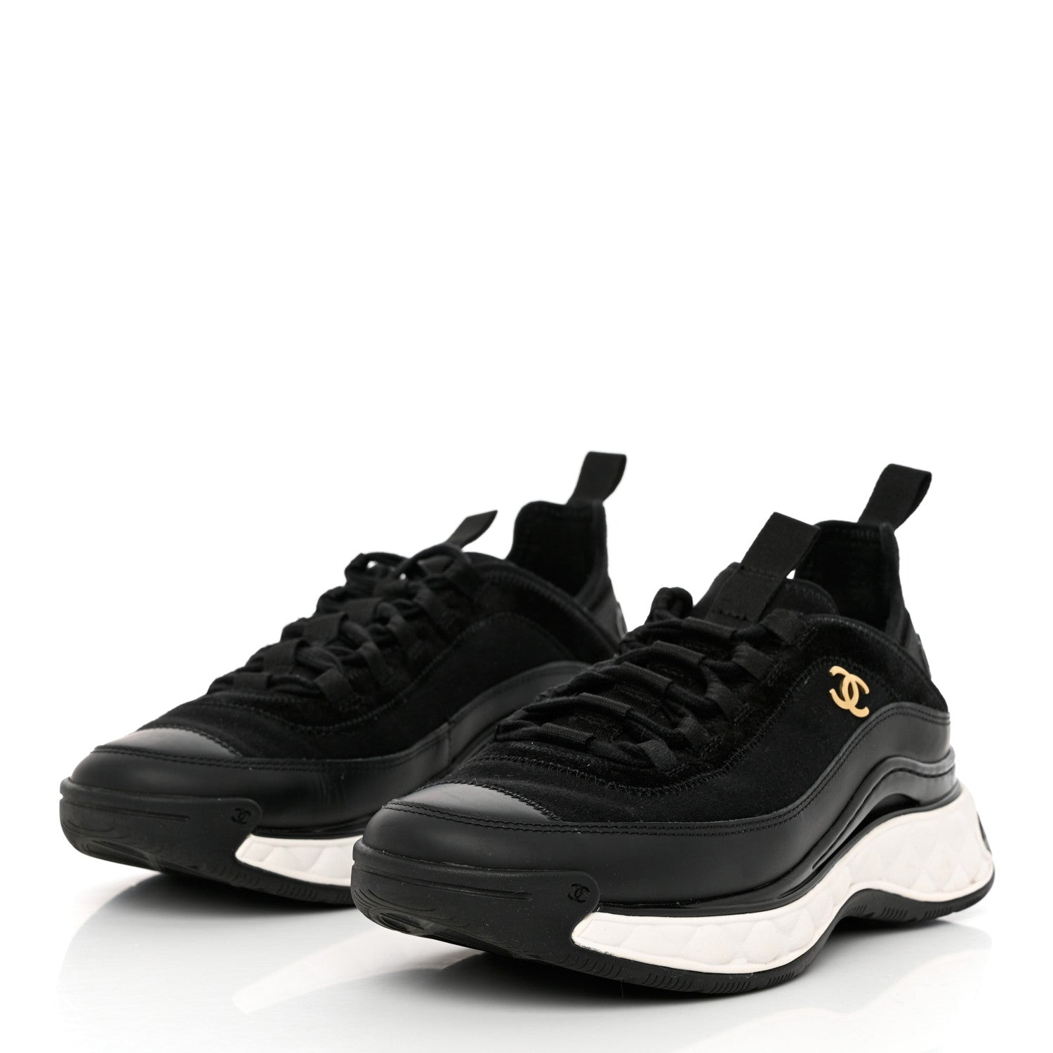 Chanel Velvet Calfskin Mixed Fibers CC Sneakers 37.5 Black 2 of 9