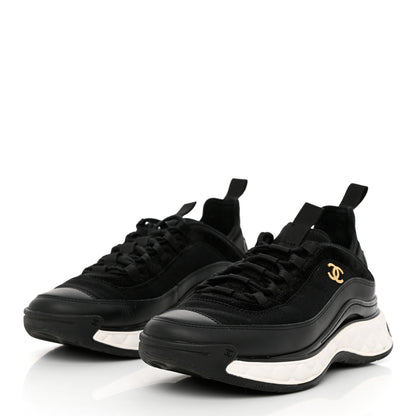 Chanel Velvet Calfskin Mixed Fibers CC Sneakers 37.5 Black 2 of 9