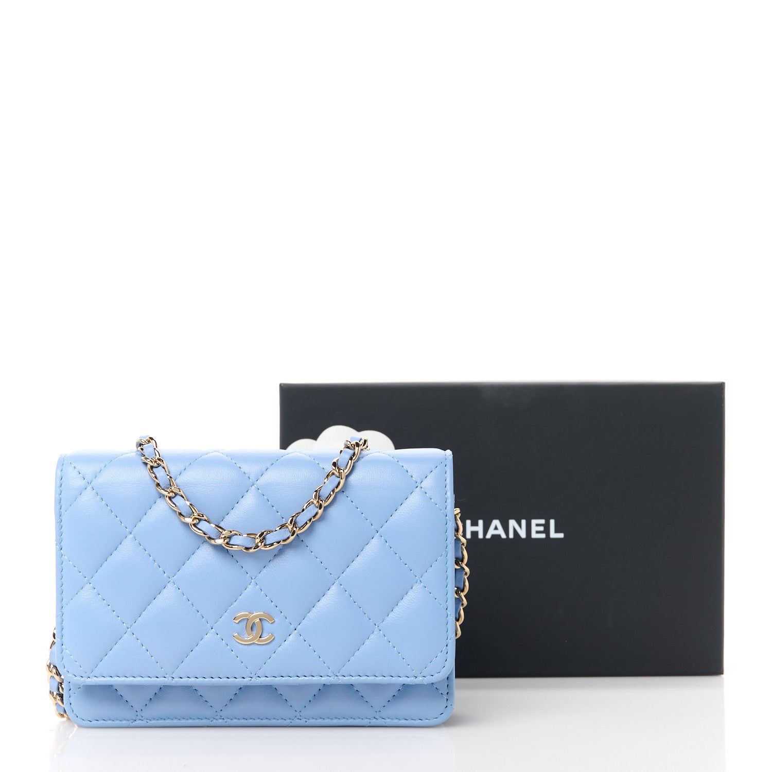 Chanel Lambskin Quilted Mini Wallet On Chain WOC Light Blue 11 of 11