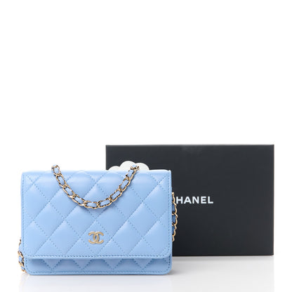 Chanel Lambskin Quilted Mini Wallet On Chain WOC Light Blue 11 of 11