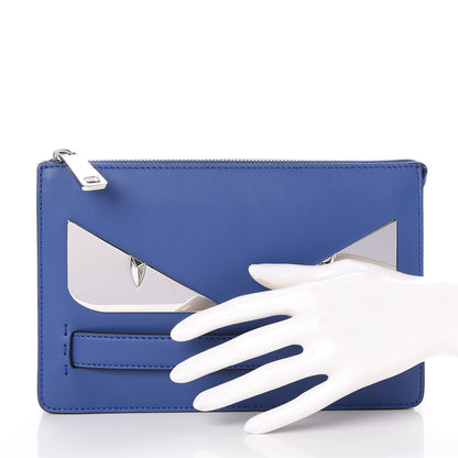 Fendi Vitello Century Metal Monster Eyes Slim Clutch Blue Neon 2 of 7
