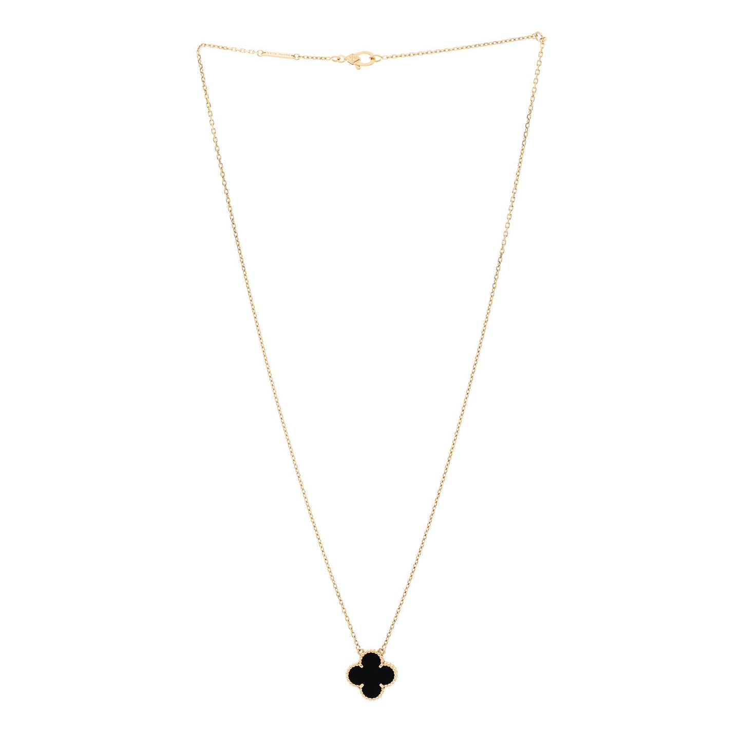 18K Yellow Gold Black Onyx Vintage Alhambra Pendant Necklace