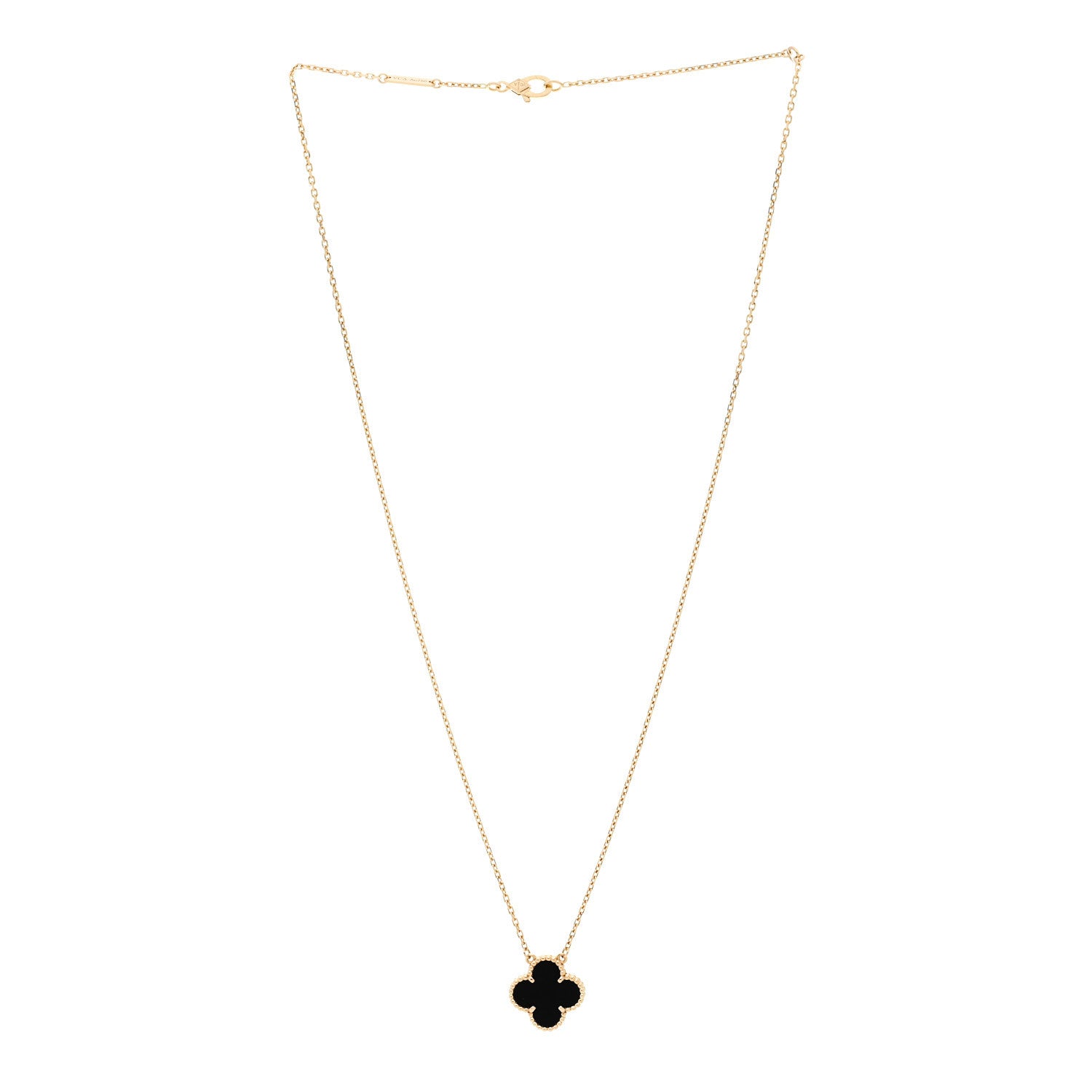 Van Cleef & Arpels 18K Yellow Gold Black Onyx Vintage Alhambra Pendant Necklace 3 of 6