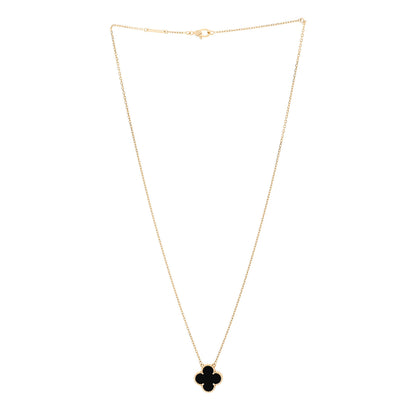 Van Cleef & Arpels 18K Yellow Gold Black Onyx Vintage Alhambra Pendant Necklace 3 of 6