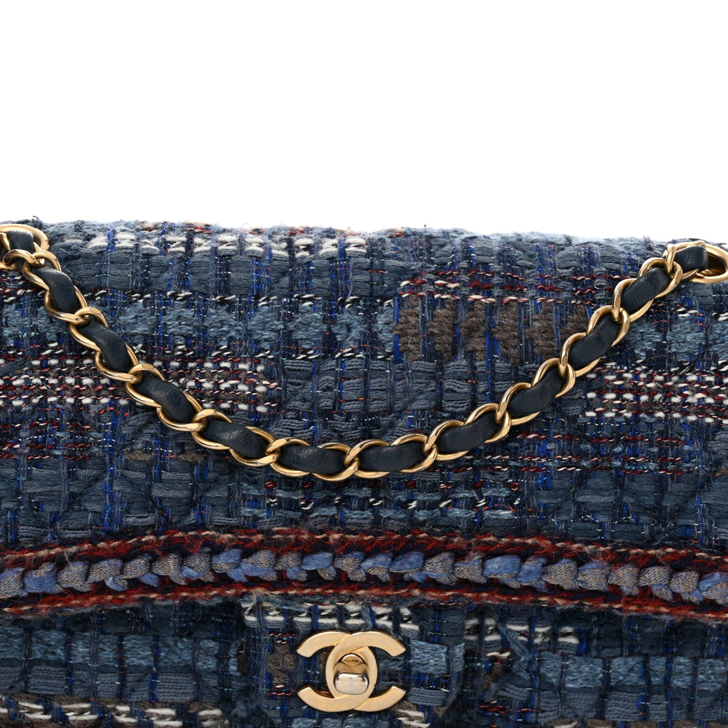 Tweed Braid Medium Flap Navy Blue Multicolor