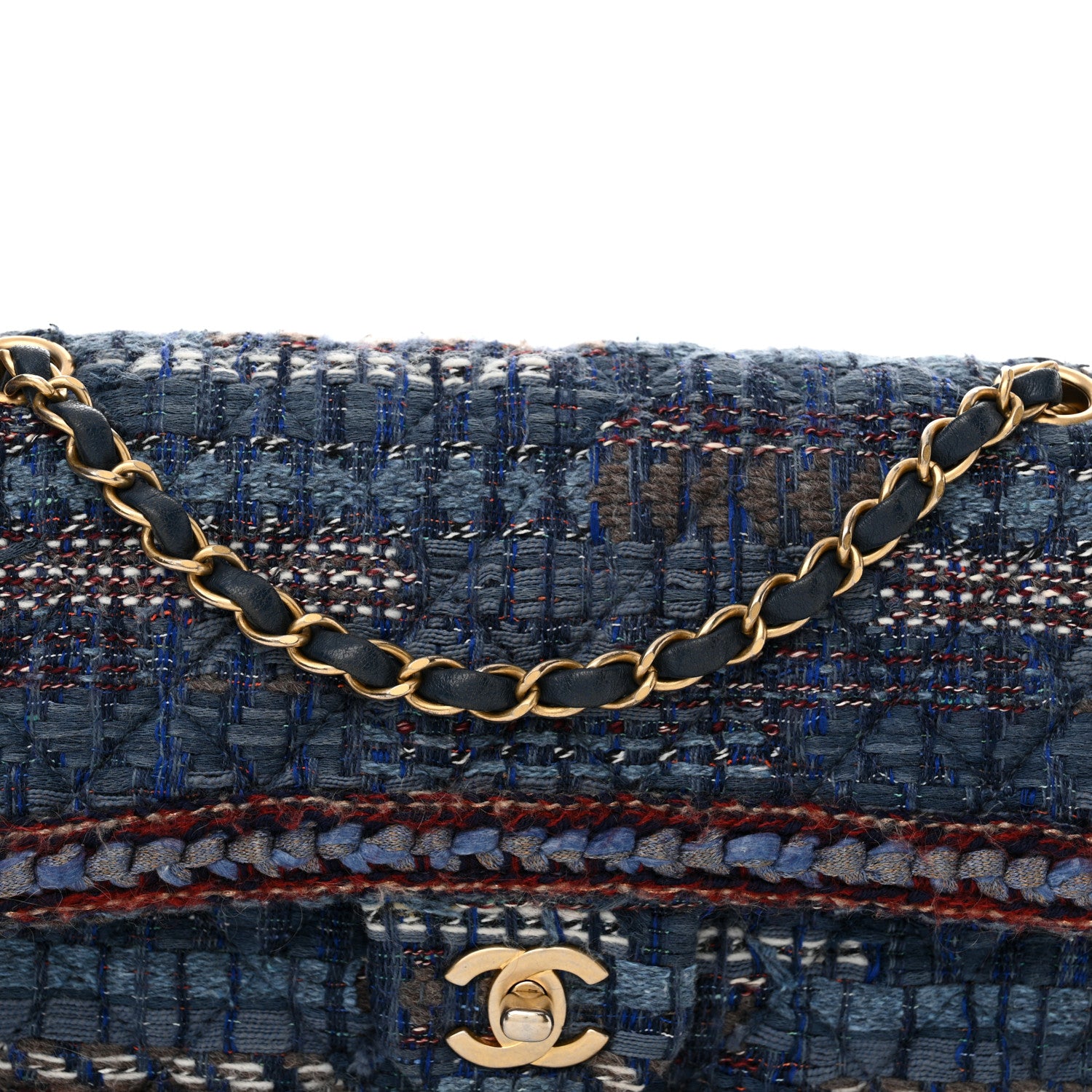 Chanel Tweed Braid Medium Flap Navy Blue Multicolor 8 of 13
