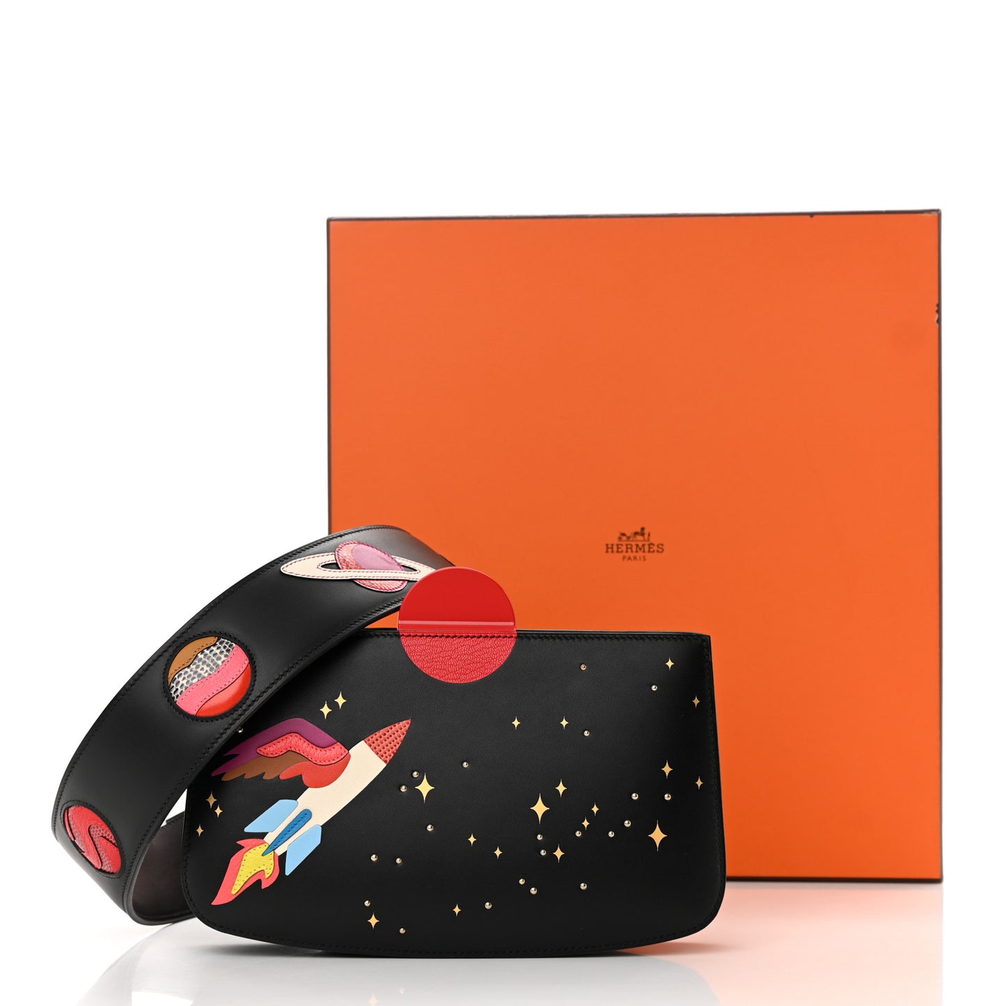 Veau Monsieur Lizard Ostrich Spaceship Sac A Malice Black Multicolor