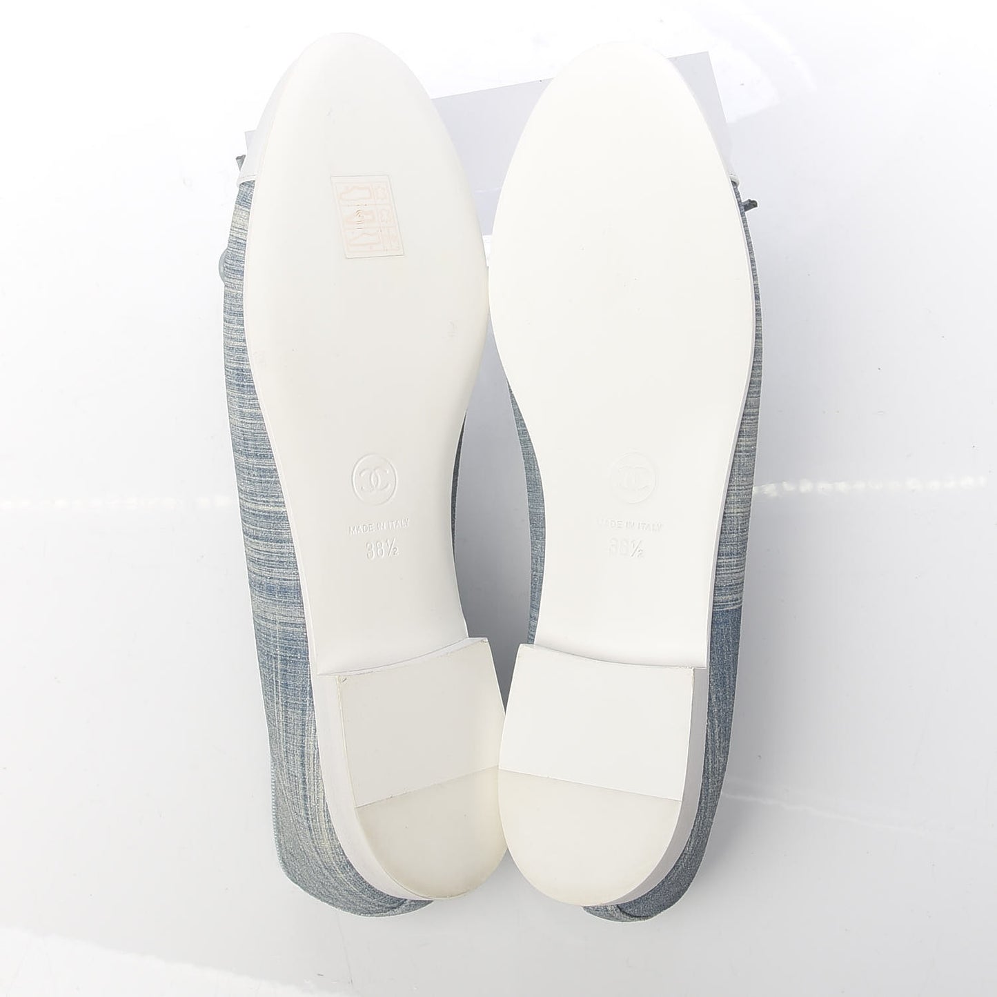 Denim Lambskin CC Cap Toe Ballerina Flats 38.5 Light Blue