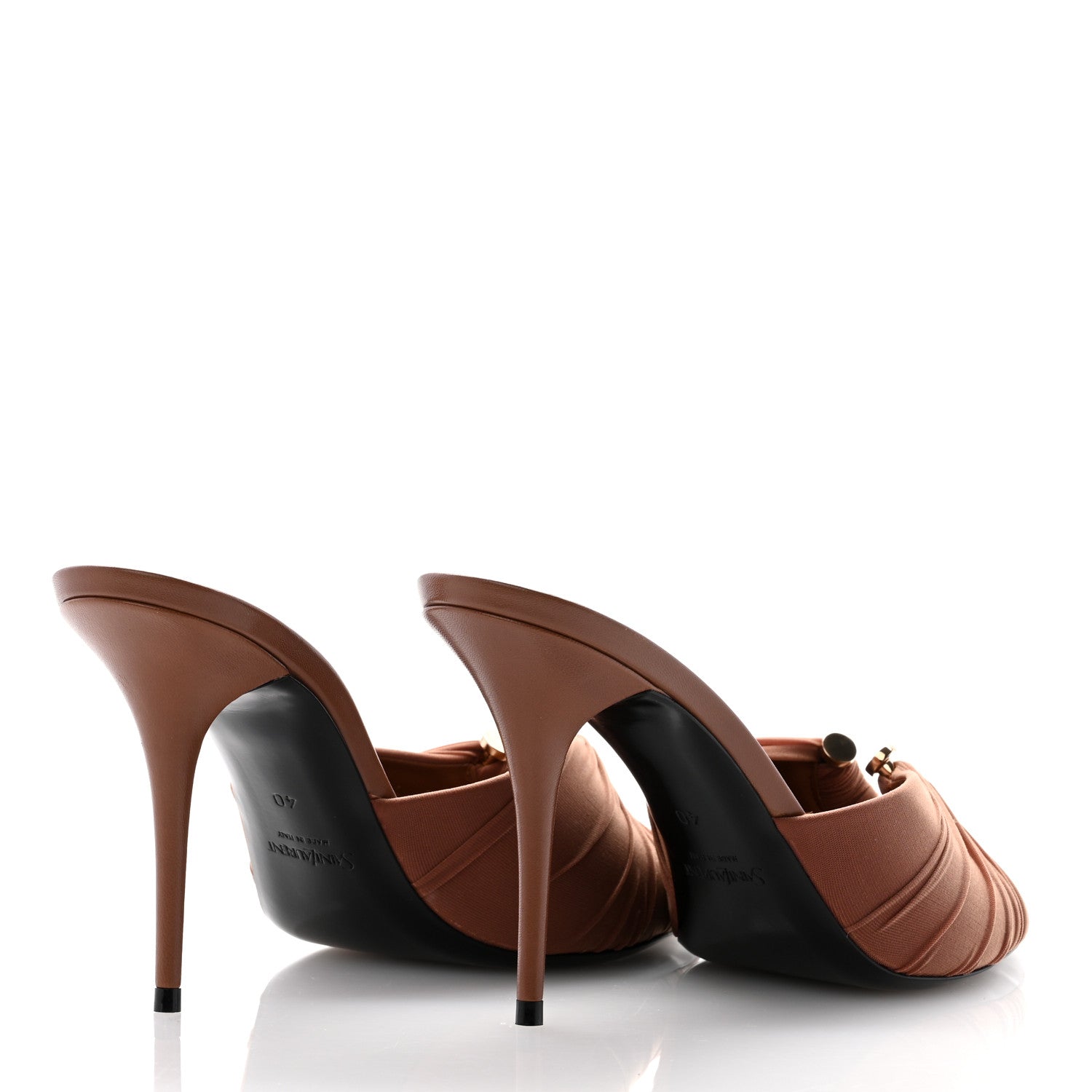 Saint Laurent Mesh Calfskin Ruched Lola 90 Mules 40 Dark Cappuccino 4 of 10