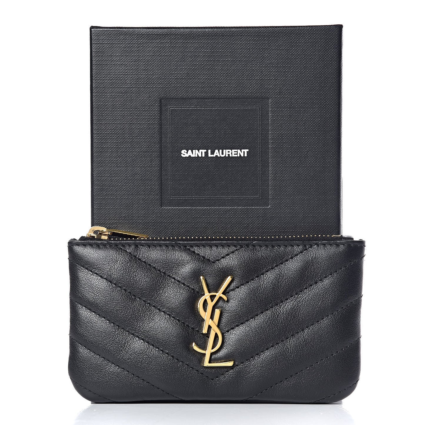Calfskin Matelasse Monogram Key Pouch Black