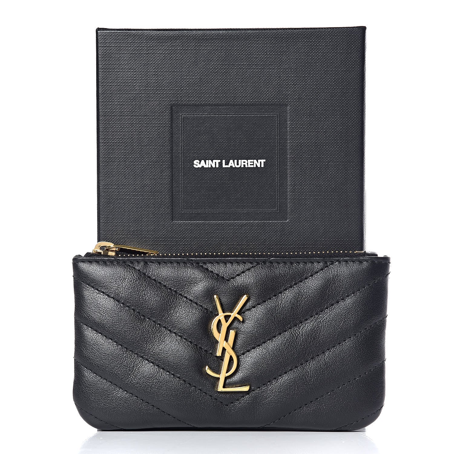 Saint Laurent Calfskin Matelasse Monogram Key Pouch Black 8 of 8