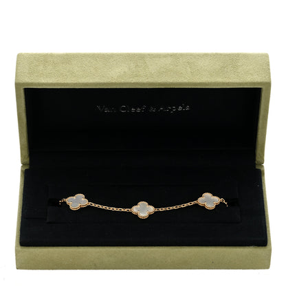 Van Cleef & Arpels 18K Yellow Gold Mother of Pearl 5 Motifs Vintage Alhambra Bracelet 4 of 4