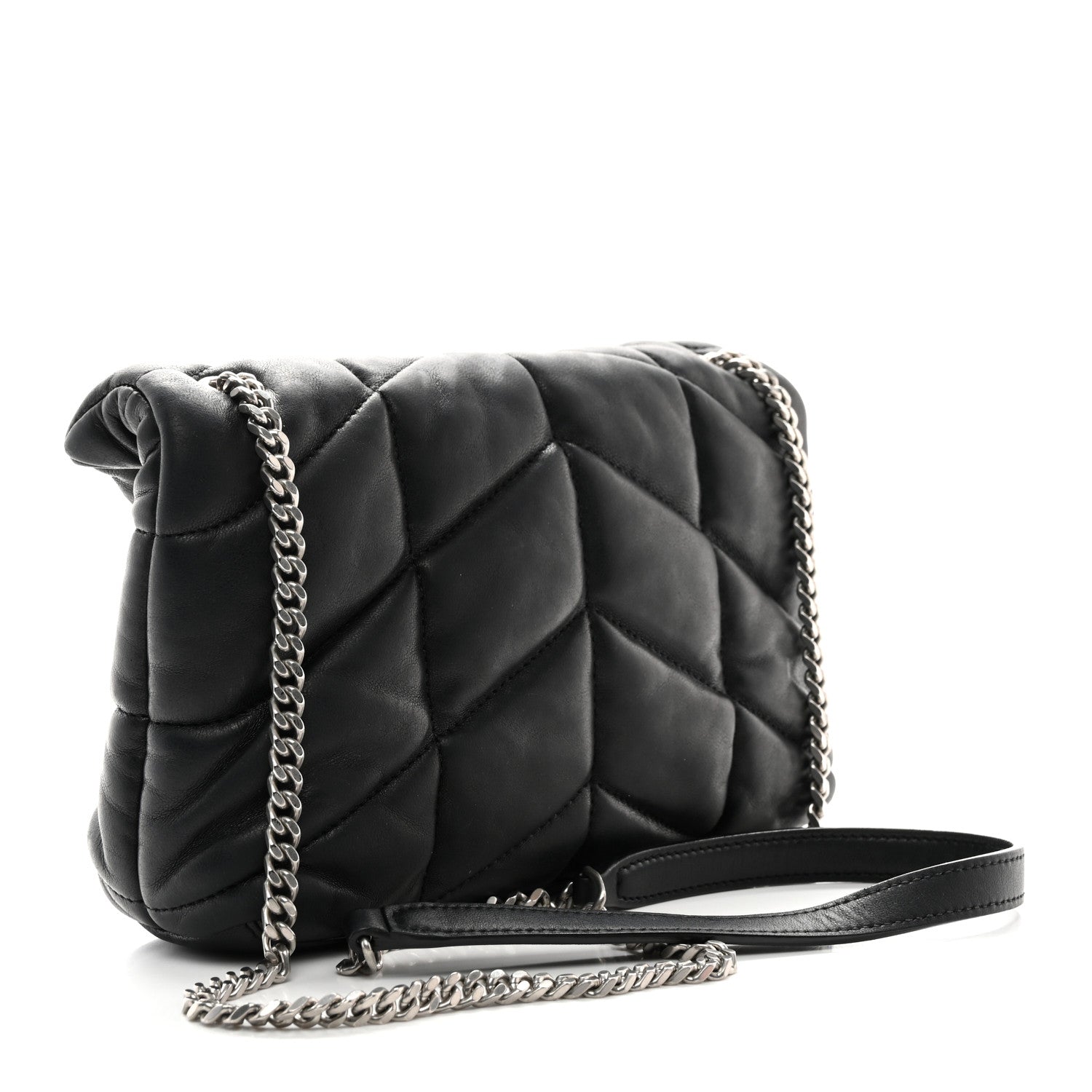 Saint Laurent Lambskin Quilted Toy Loulou Puffer Monogram Chain Satchel Black 3 of 11