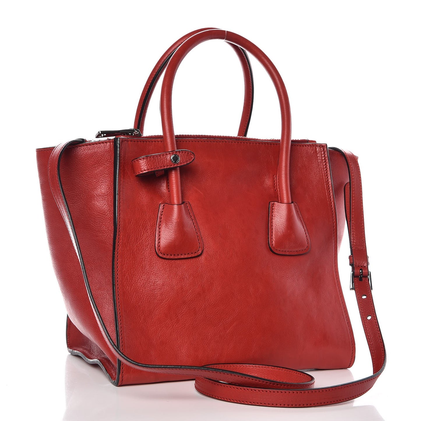 Glace Calf Small Twin Pocket Tote Fuoco
