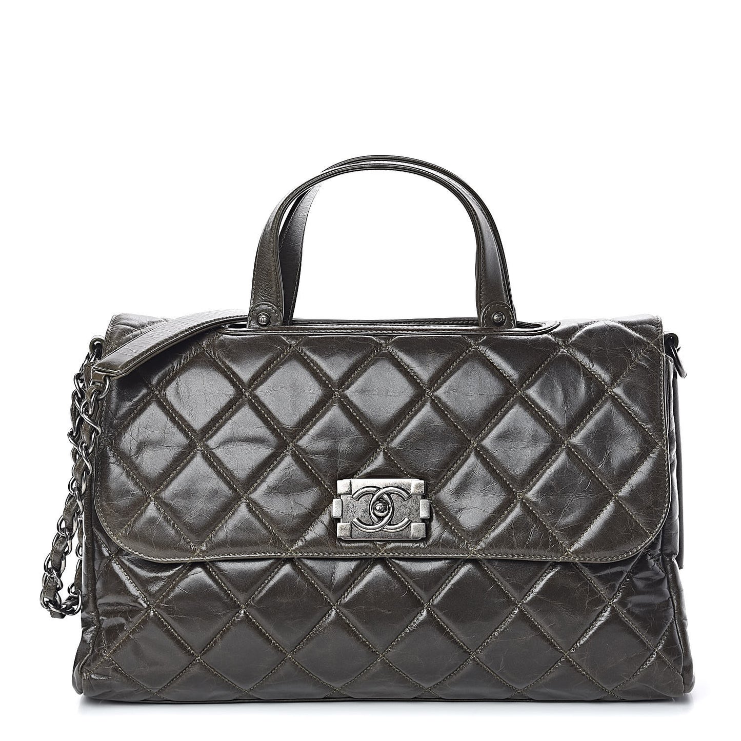 Glazed Calfskin Boy Satchel Flap Dark Grey
