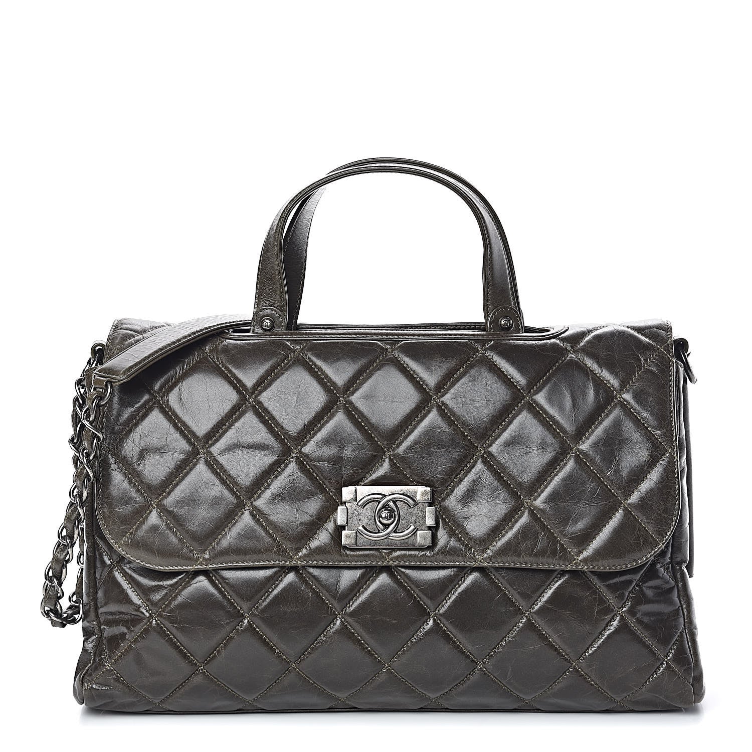 Chanel Glazed Calfskin Boy Satchel Flap Dark Grey 1 of 13
