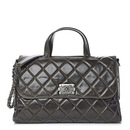 Chanel Glazed Calfskin Boy Satchel Flap Dark Grey 1 of 13