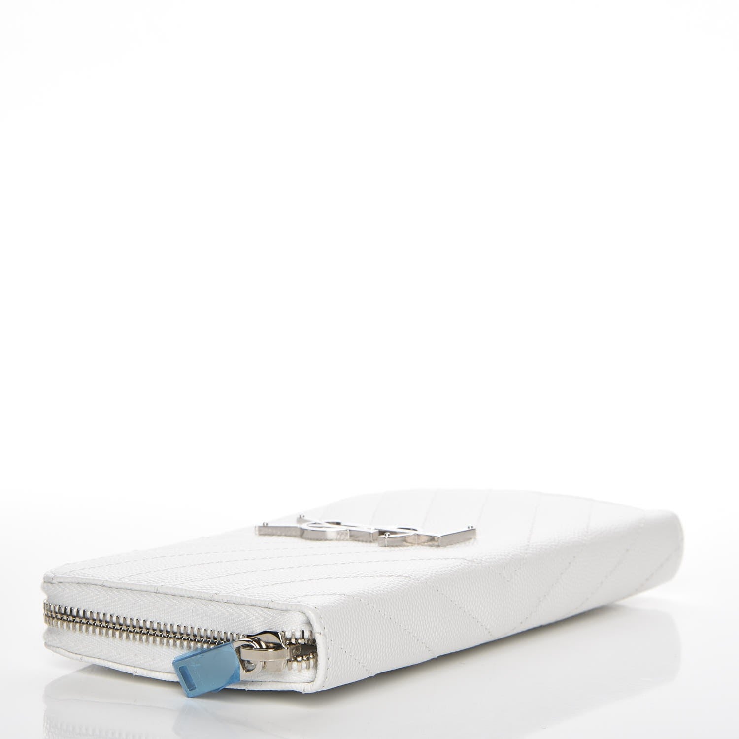 Saint Laurent Grain De Poudre Matelasse Chevron Monogram Zip Around Wallet Blanc Optique 4 of 8