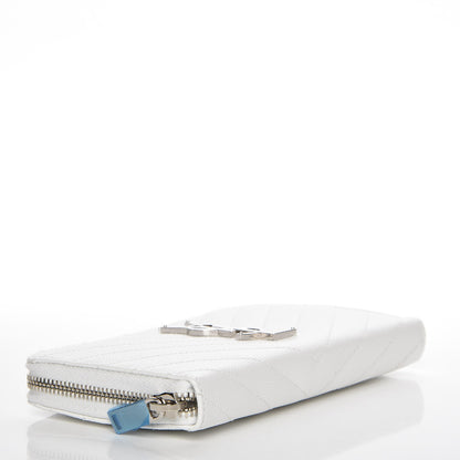 Saint Laurent Grain De Poudre Matelasse Chevron Monogram Zip Around Wallet Blanc Optique 4 of 8
