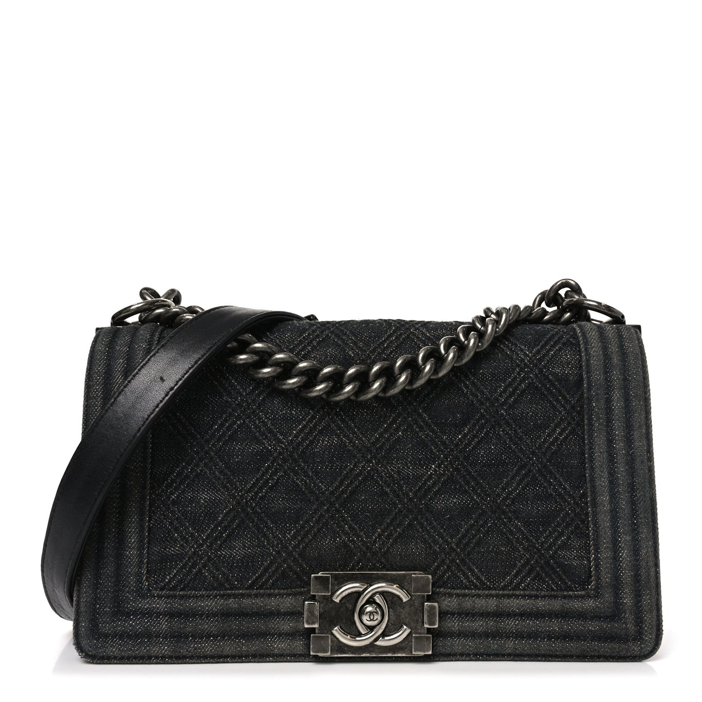 Denim Quilted Medium Boy Flap Black