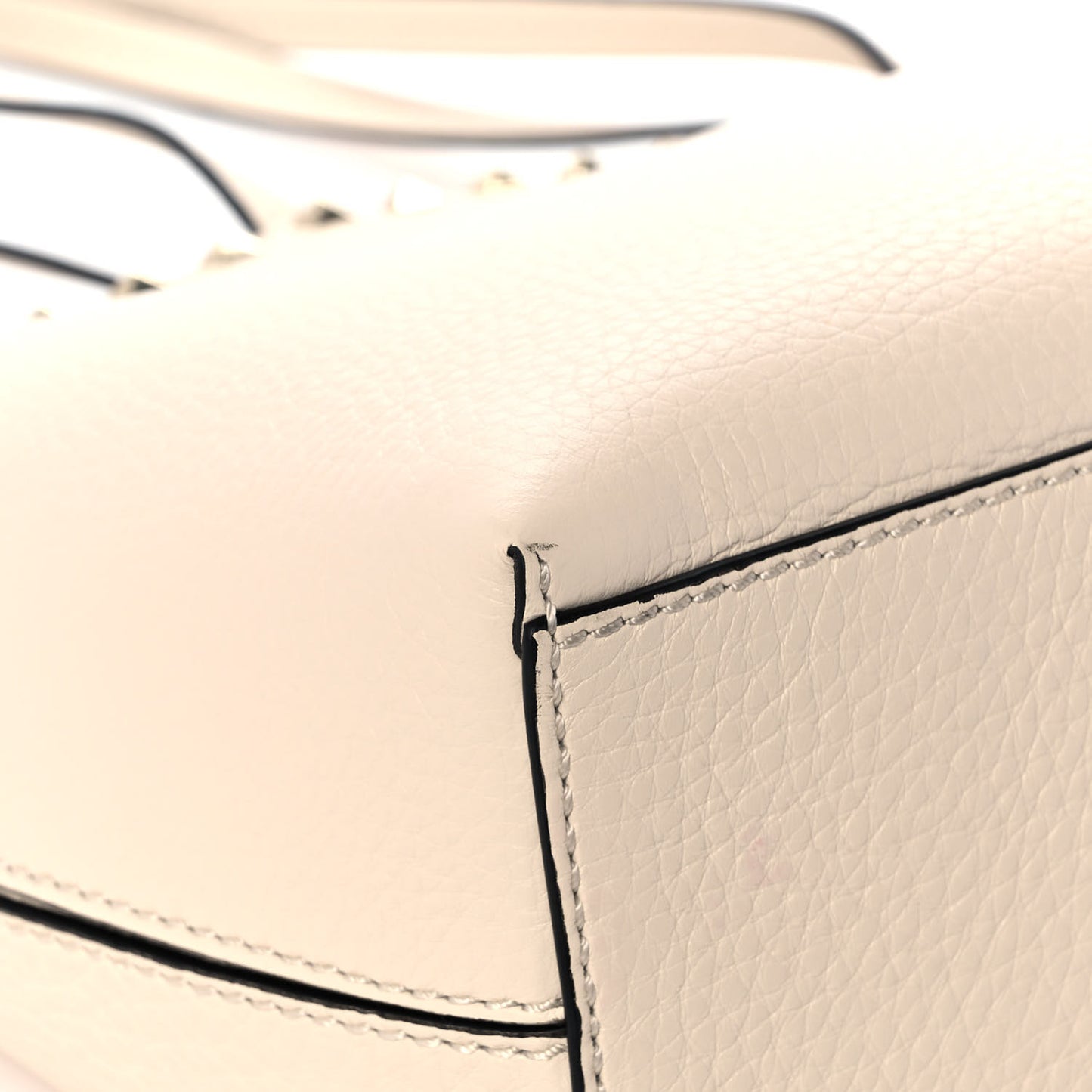 Grained Calfskin Small Rockstud Shoulder Tote Light Ivory