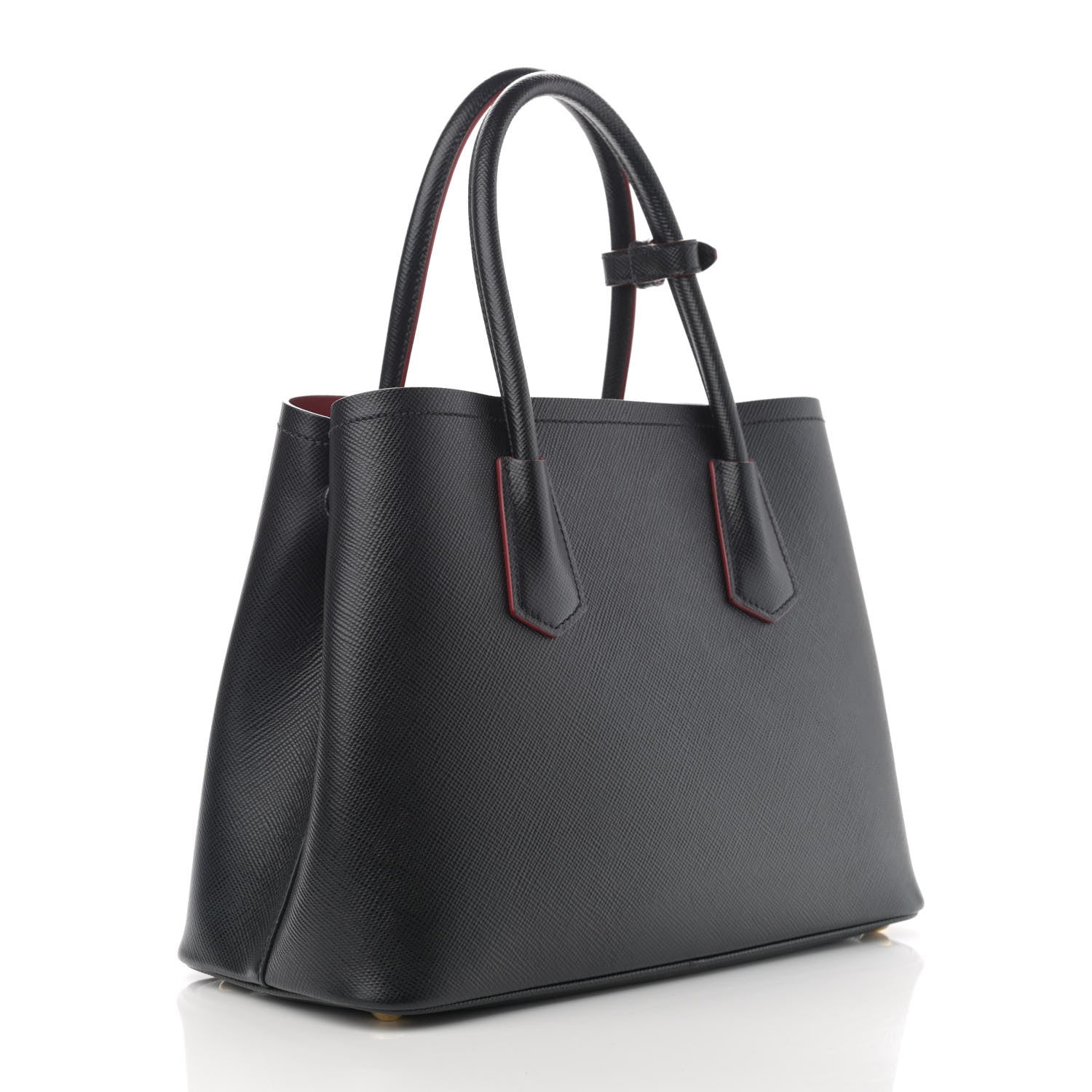 Prada Saffiano Cuir Small Double Bag Black Fuoco 3 of 10