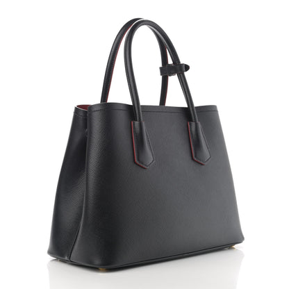 Prada Saffiano Cuir Small Double Bag Black Fuoco 3 of 10