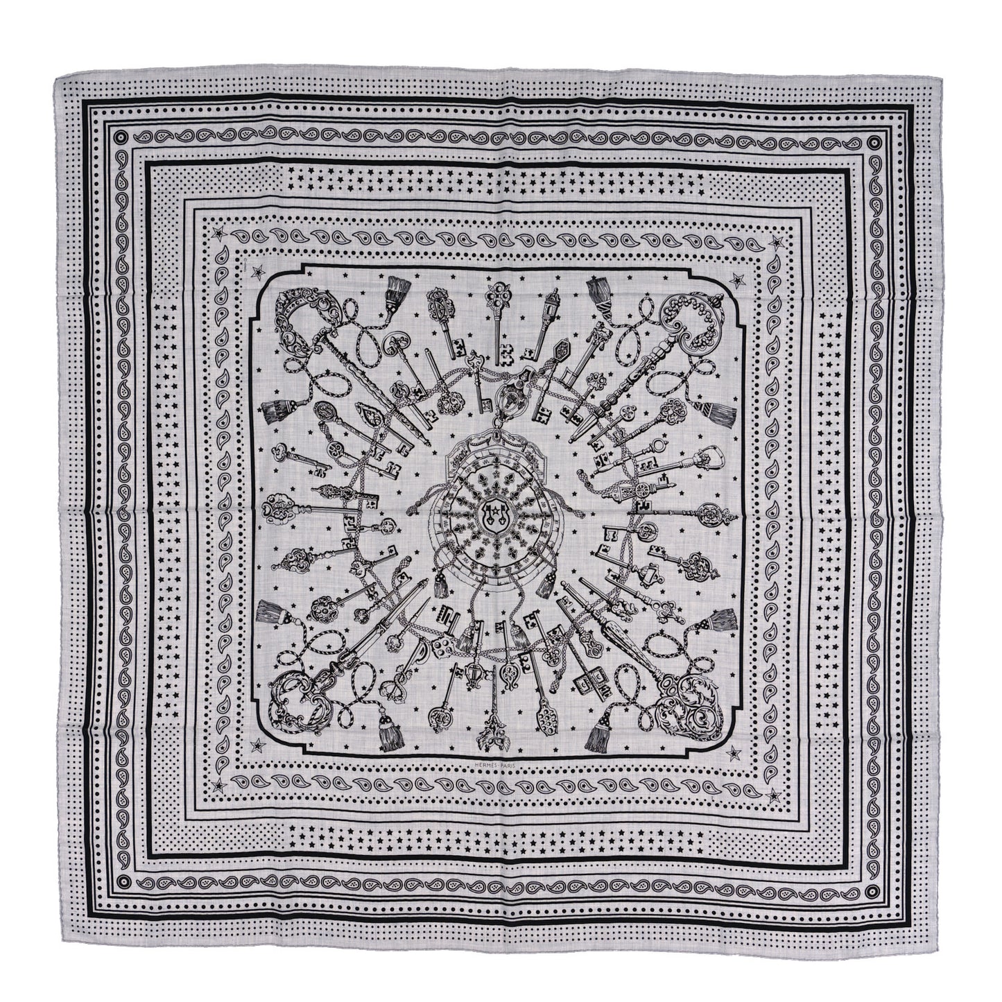 Cashmere Silk Les Cles Bandana Shawl 140 Gris Chine Black