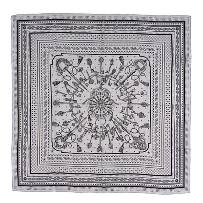 Hermes Cashmere Silk Les Cles Bandana Shawl 140 Gris Chine Black 1 of 3