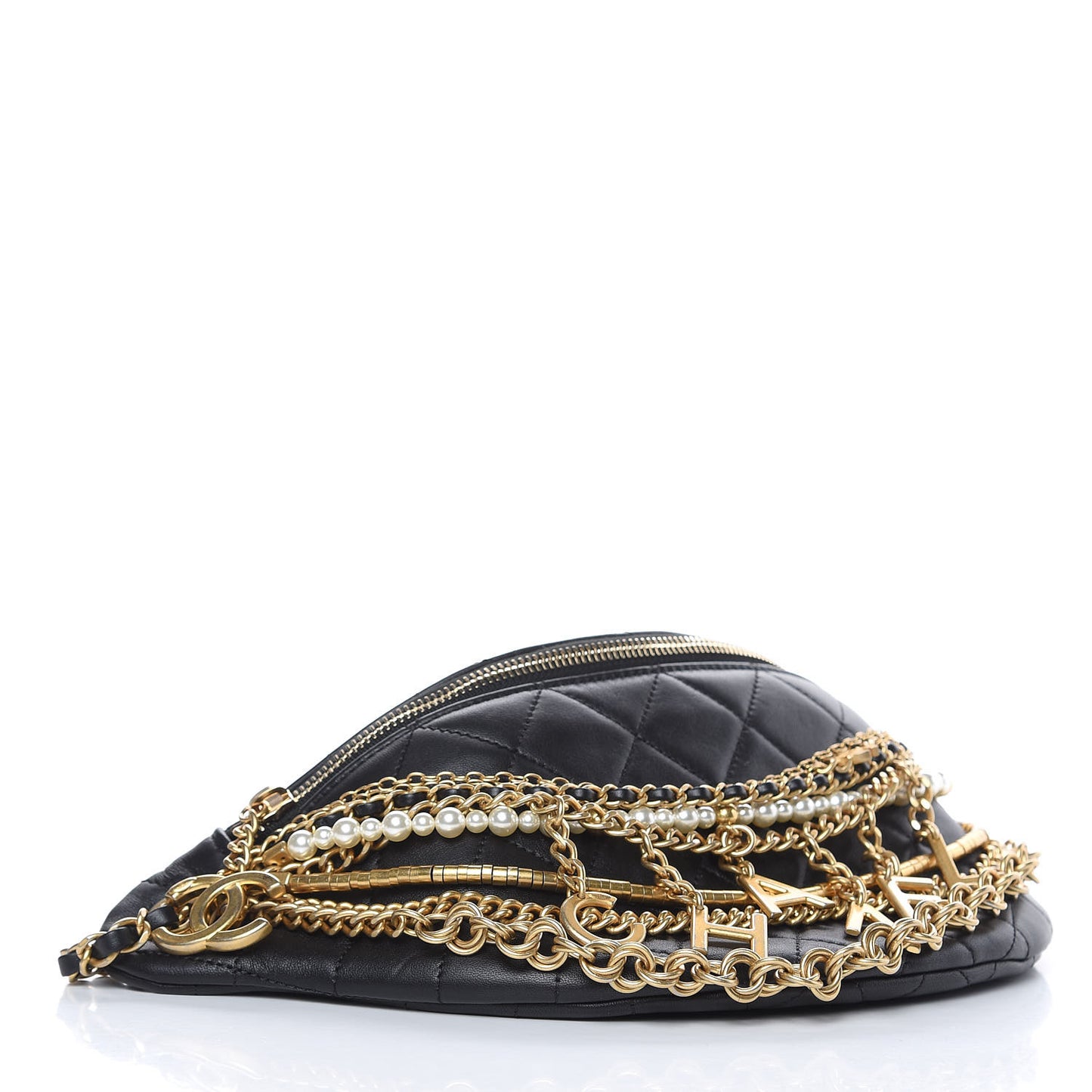 Lambskin Quilted All About Chains Waist Belt Bag Black