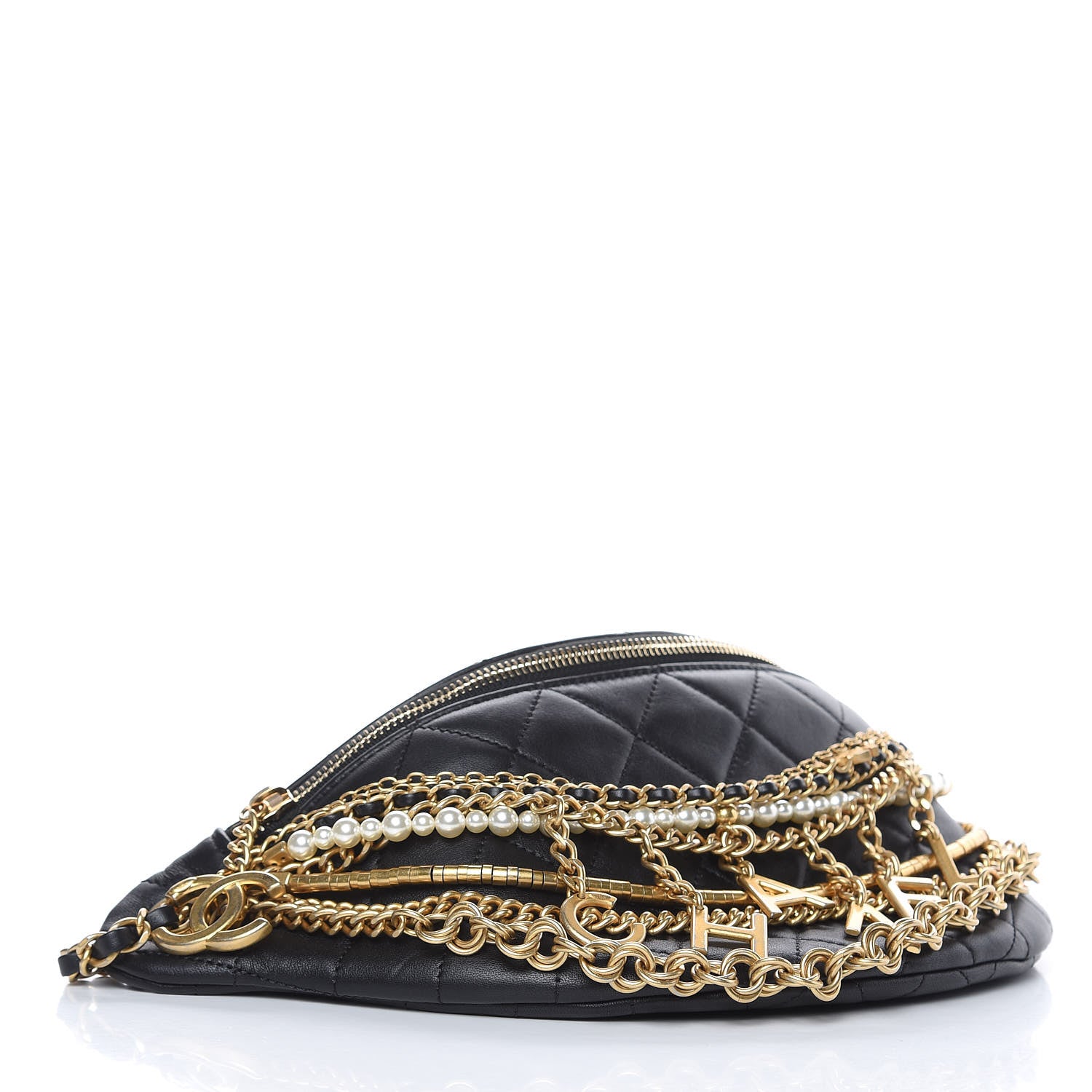 Chanel Lambskin Quilted All About Chains Waist Belt Bag Black 4 of 8