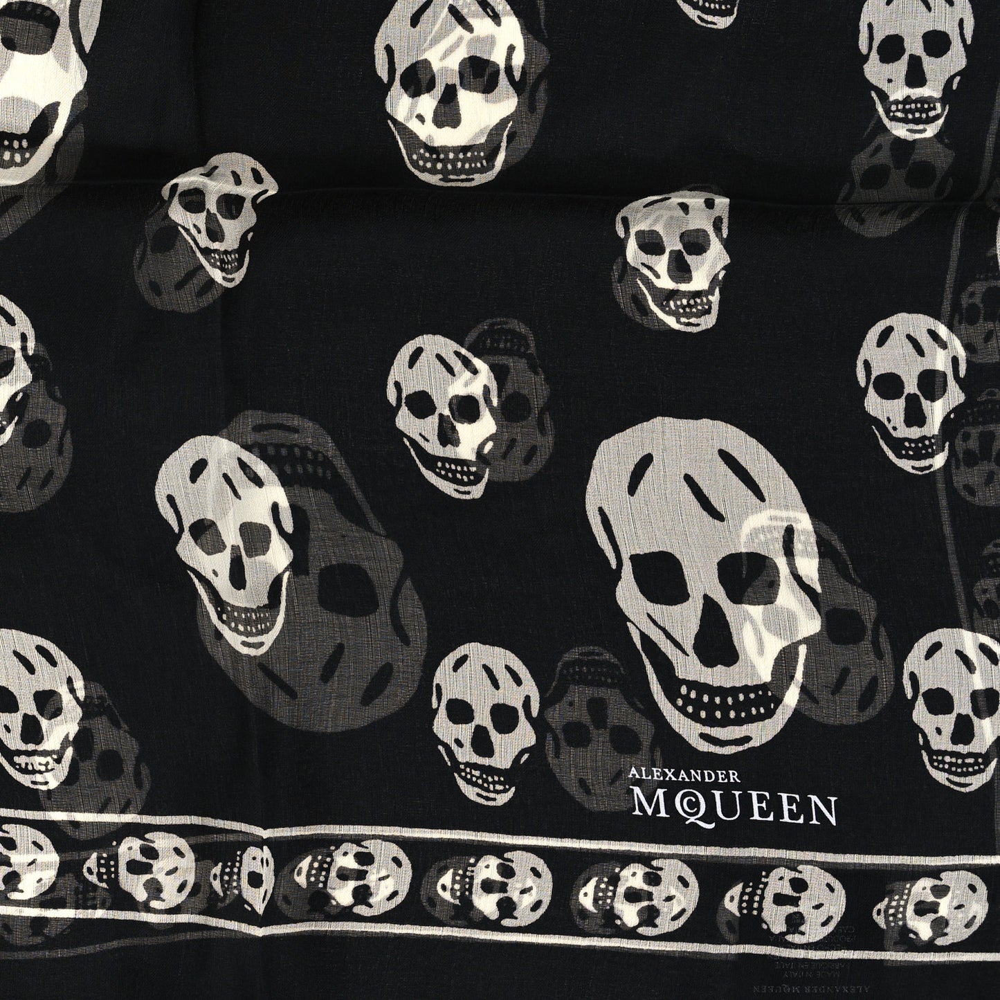 Silk Chiffon Skull Scarf Black Ivory
