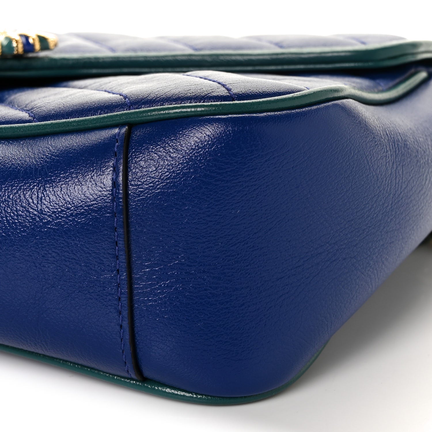 Gucci Azalea Calfskin Enamel Matelasse Diagonal Small Torchon GG Marmont Shoulder Bag Imperial Blue Pavone 9 of 10