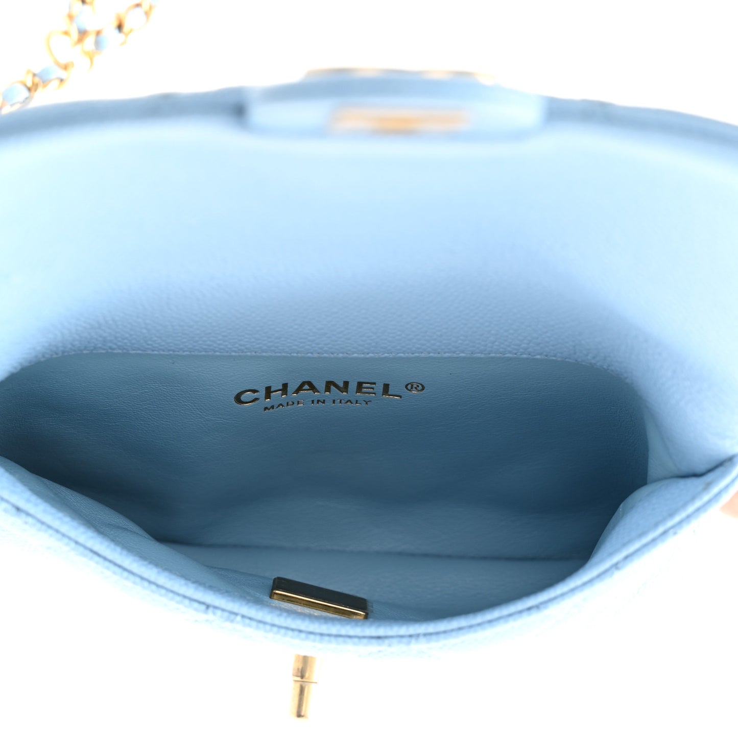 Shiny Caviar Pick Me Up Flap Belt Bag Light Blue